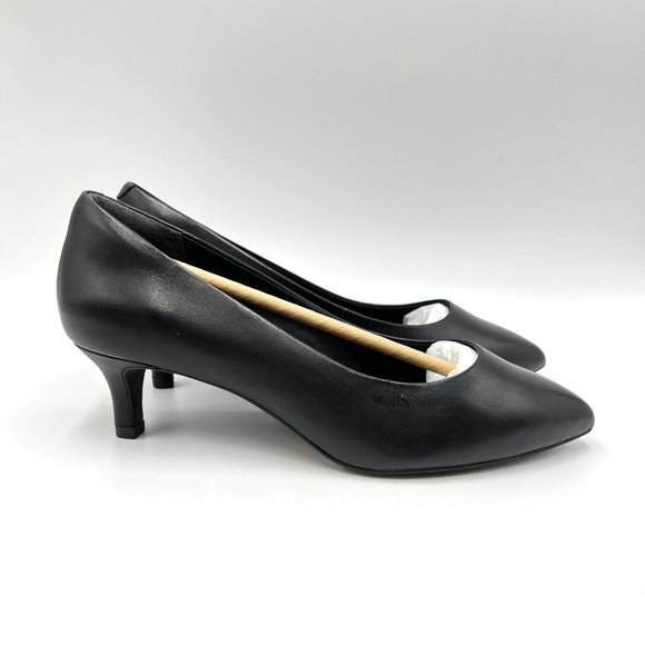 Rockport‎ Womens Kalila Black Leather Low Kitten Heels Pumps Shoes 6.5M - Picture 1 of 15